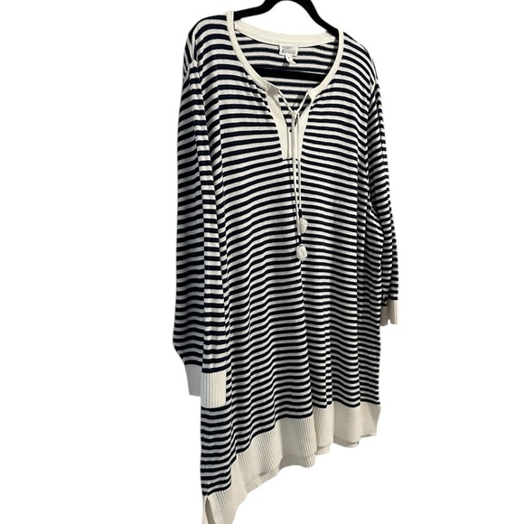 Market & Spruce Leila Split Neck Tassel Pullover Striped Knit 3/4 Sleeve Top 3X - Picture 3 of 7